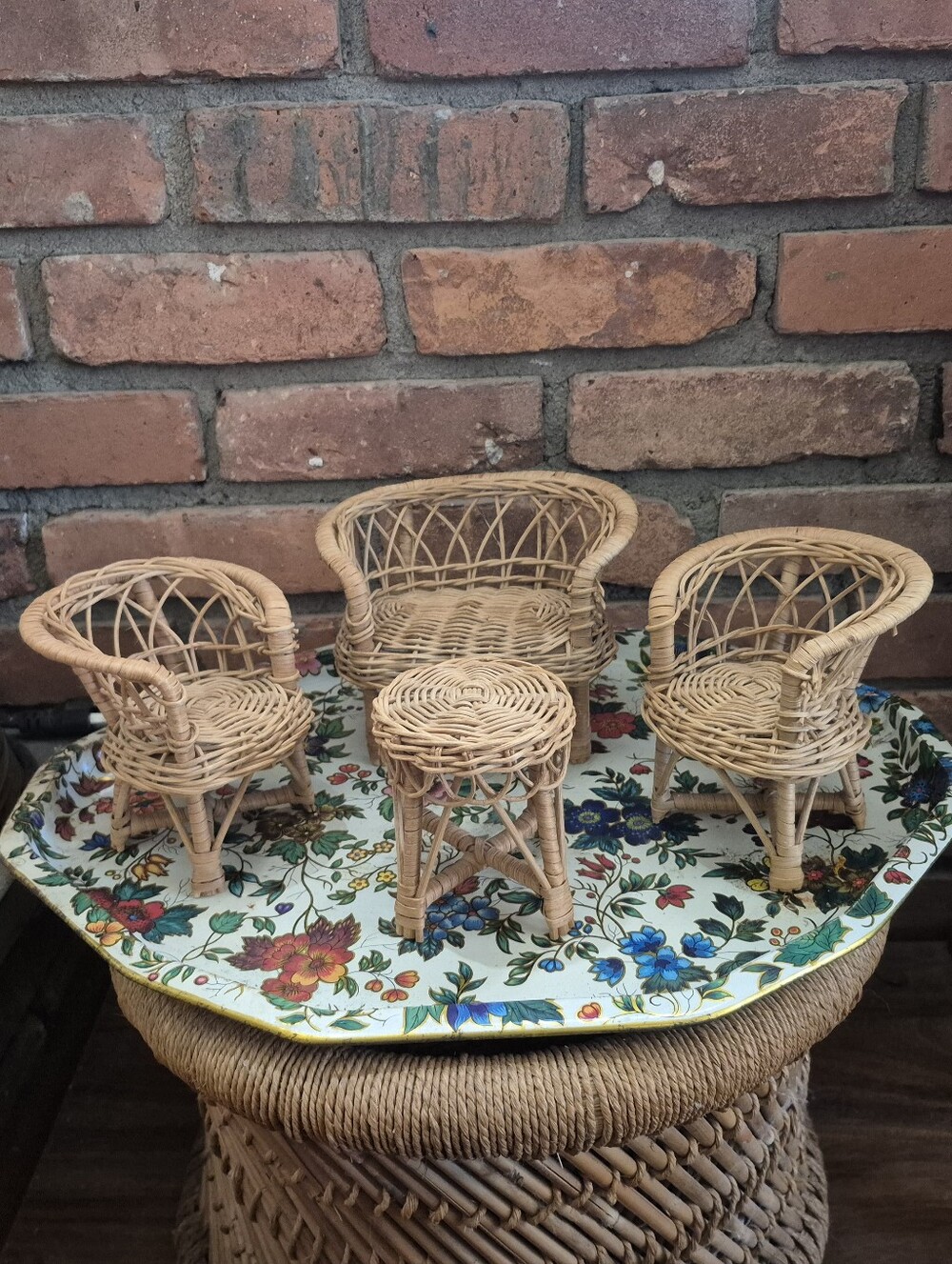 Vintage Rattan Miniature Furniture Set